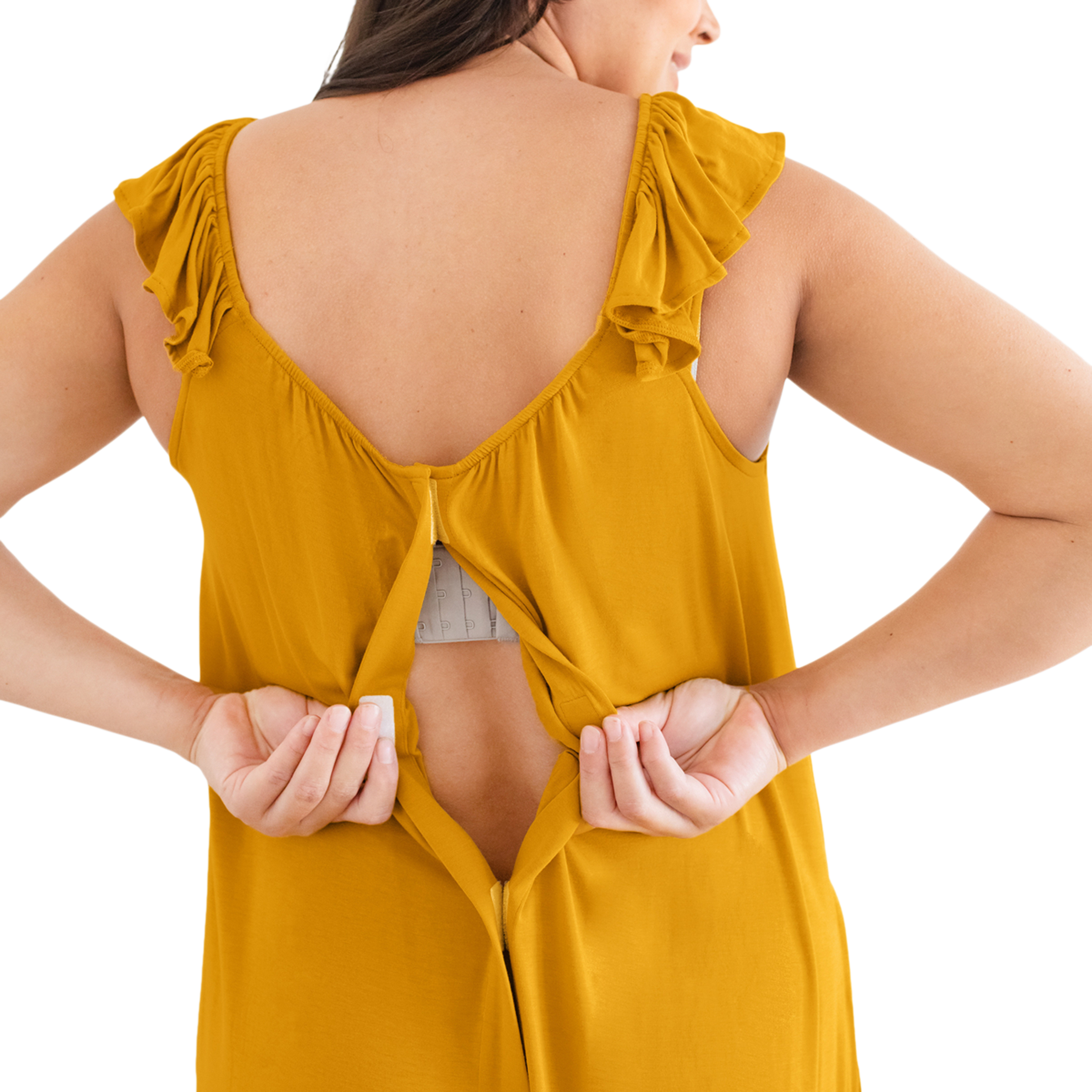 Kindred Bravely Ruffle Strap Labor & Delivery Gown - Honey, X-Large/1 X.