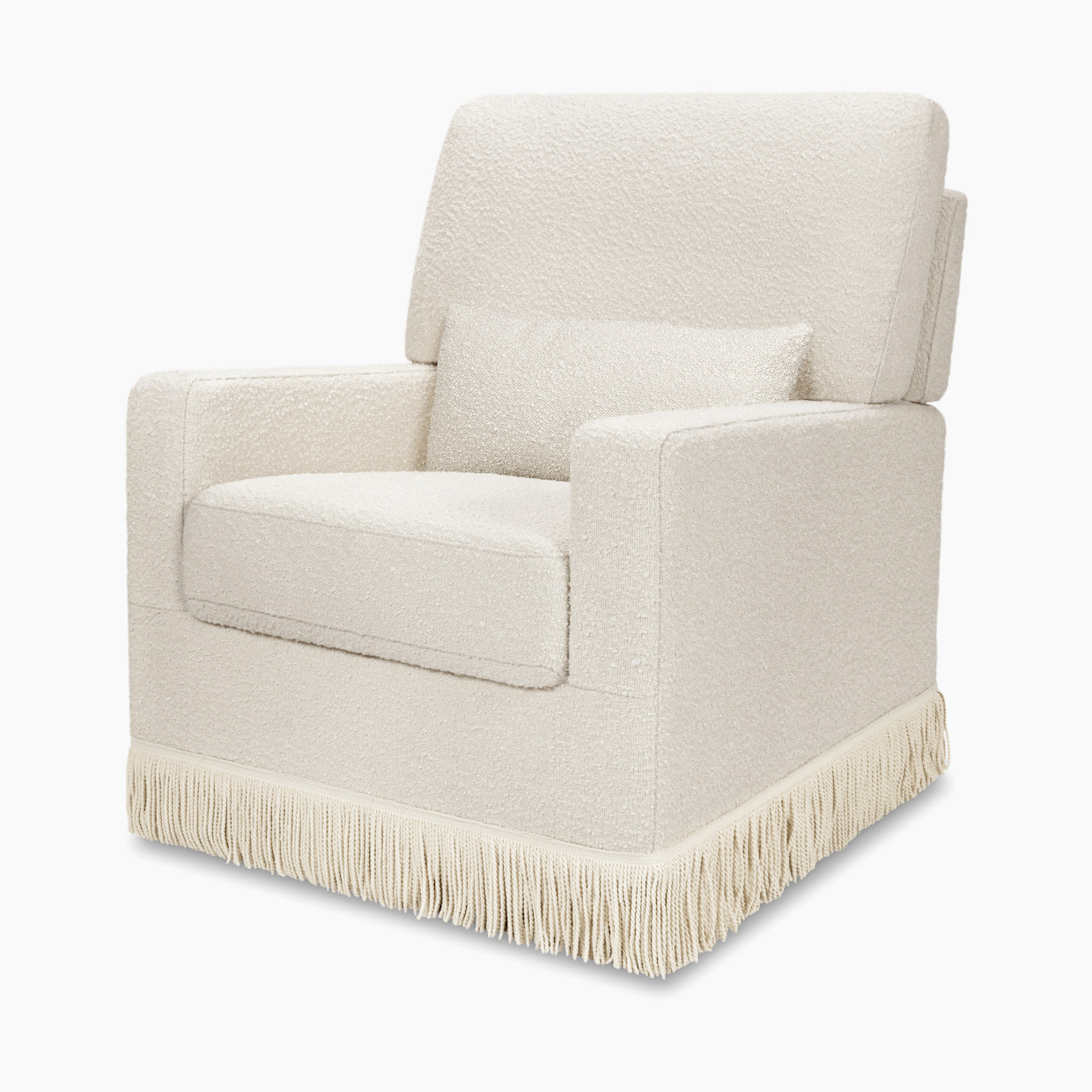 Namesake Crawford Pillowback Comfort Swivel Glider - Ivory Boucle With Ivory Tassel Fringe.