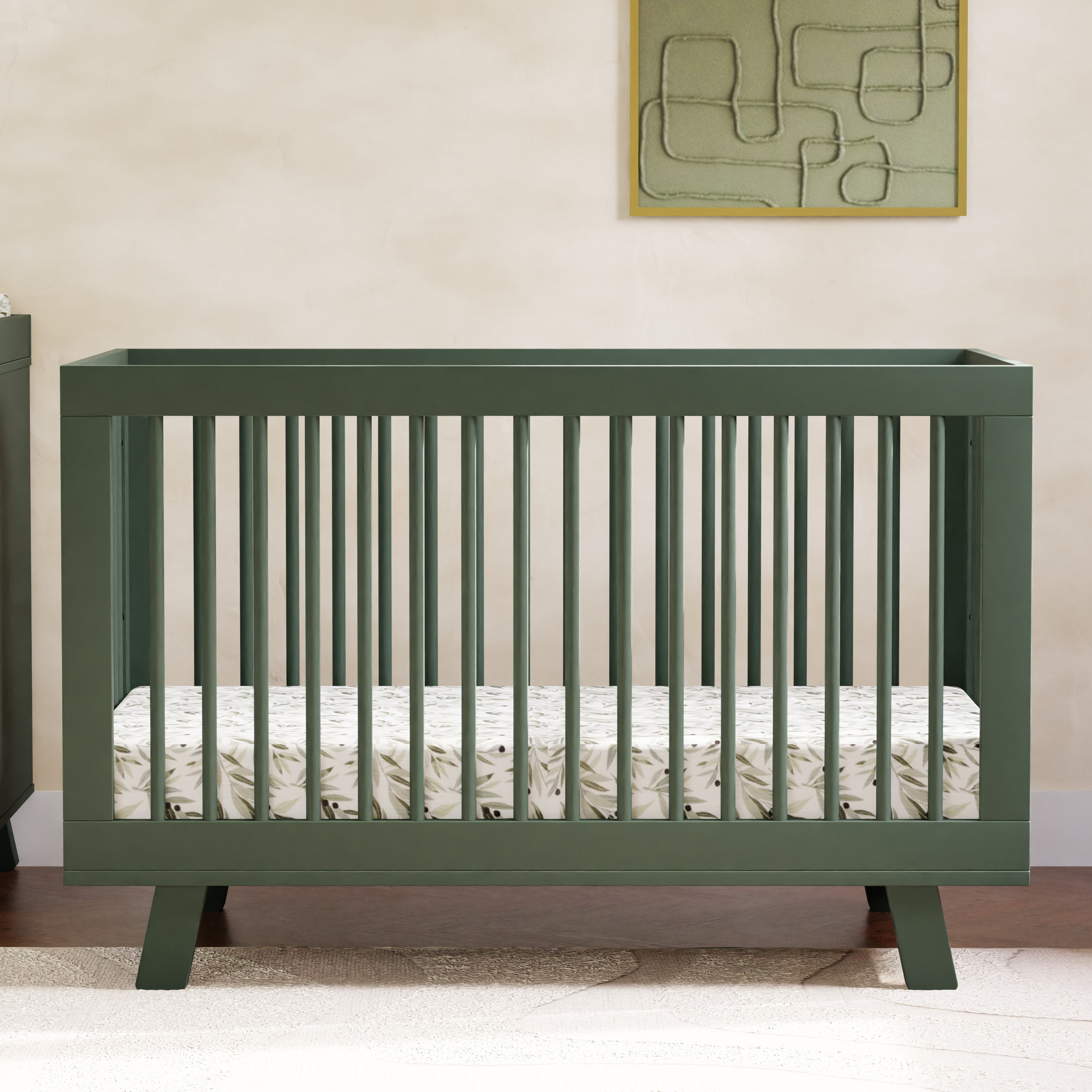 babyletto Hudson 3-in-1 Convertible Crib with Toddler Bed Conversion Kit - Forest Green.