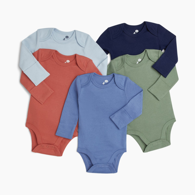 Small Story Long Sleeve Bodysuit (5 Pack) - Blue Hues, 3-6 M.