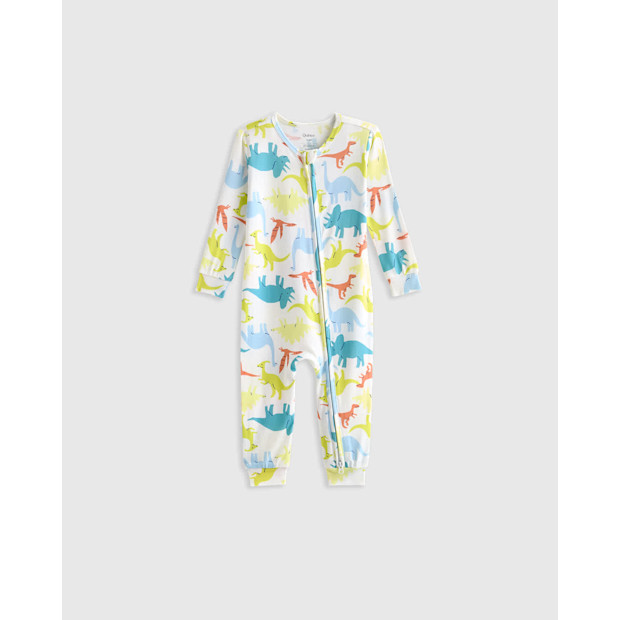 Quince BABY Bamboo One Piece Pajama in Colorful Dinos.