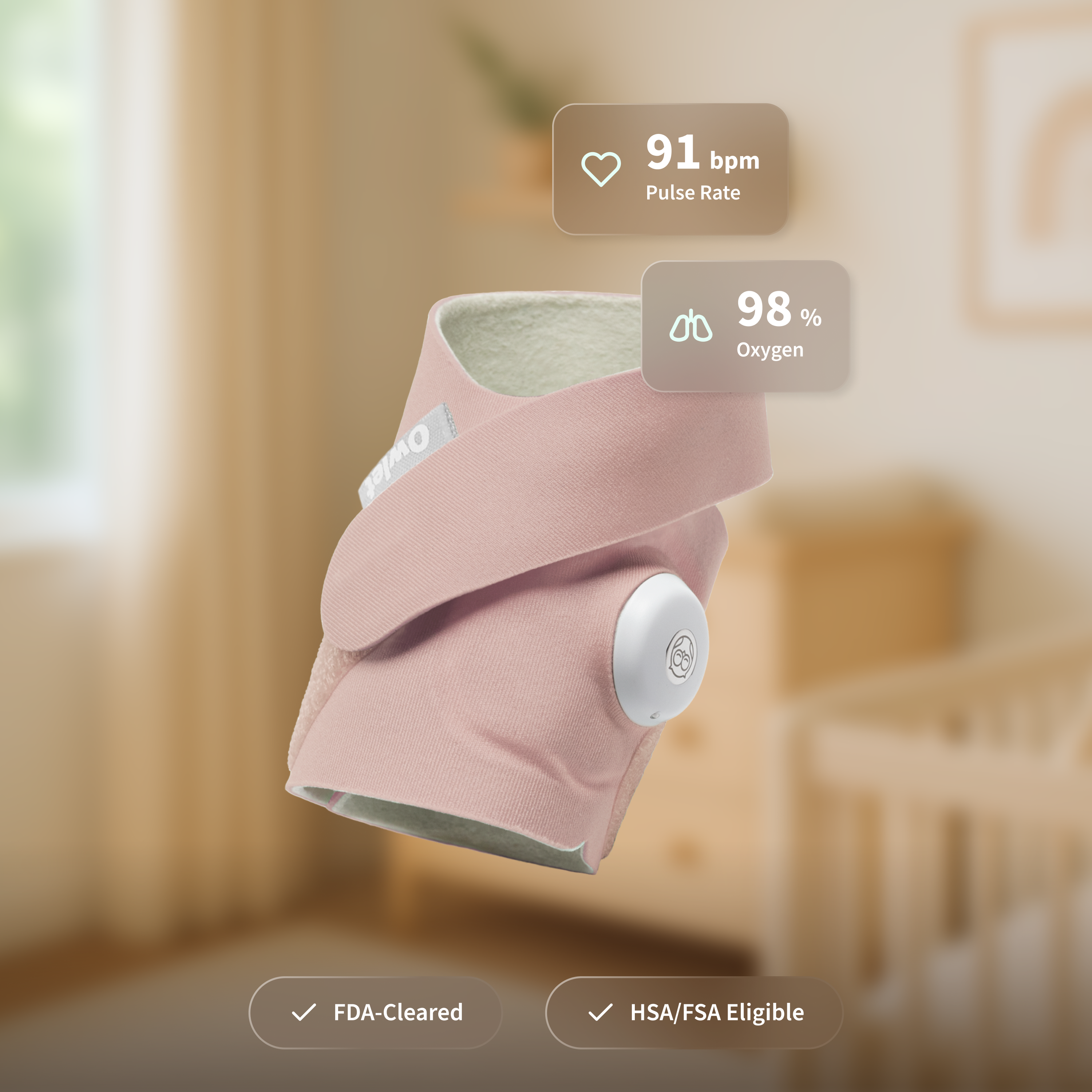 Owlet Dream Sock Smart Wearable Baby Monitor - Dusty Rose.