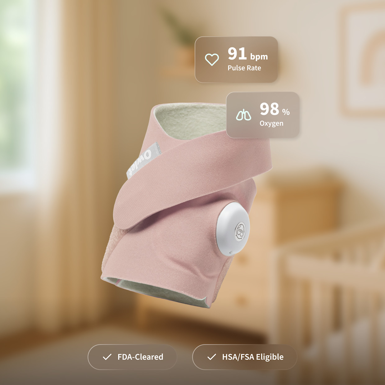Owlet Dream Sock Smart Wearable Baby Monitor - Dusty Rose.