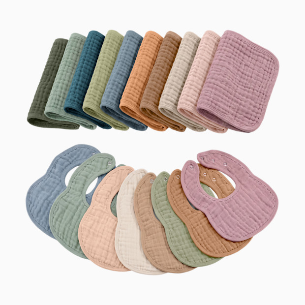 Comfy Cubs Newborn Essentials Muslin Bib and Burp Cloth Bundle.