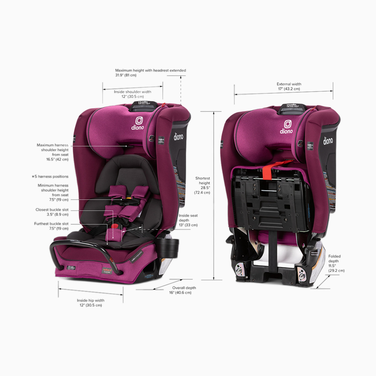 Diono Radian 3RXT SafePlus All-in-One Convertible Car Seat - Purple Plum.