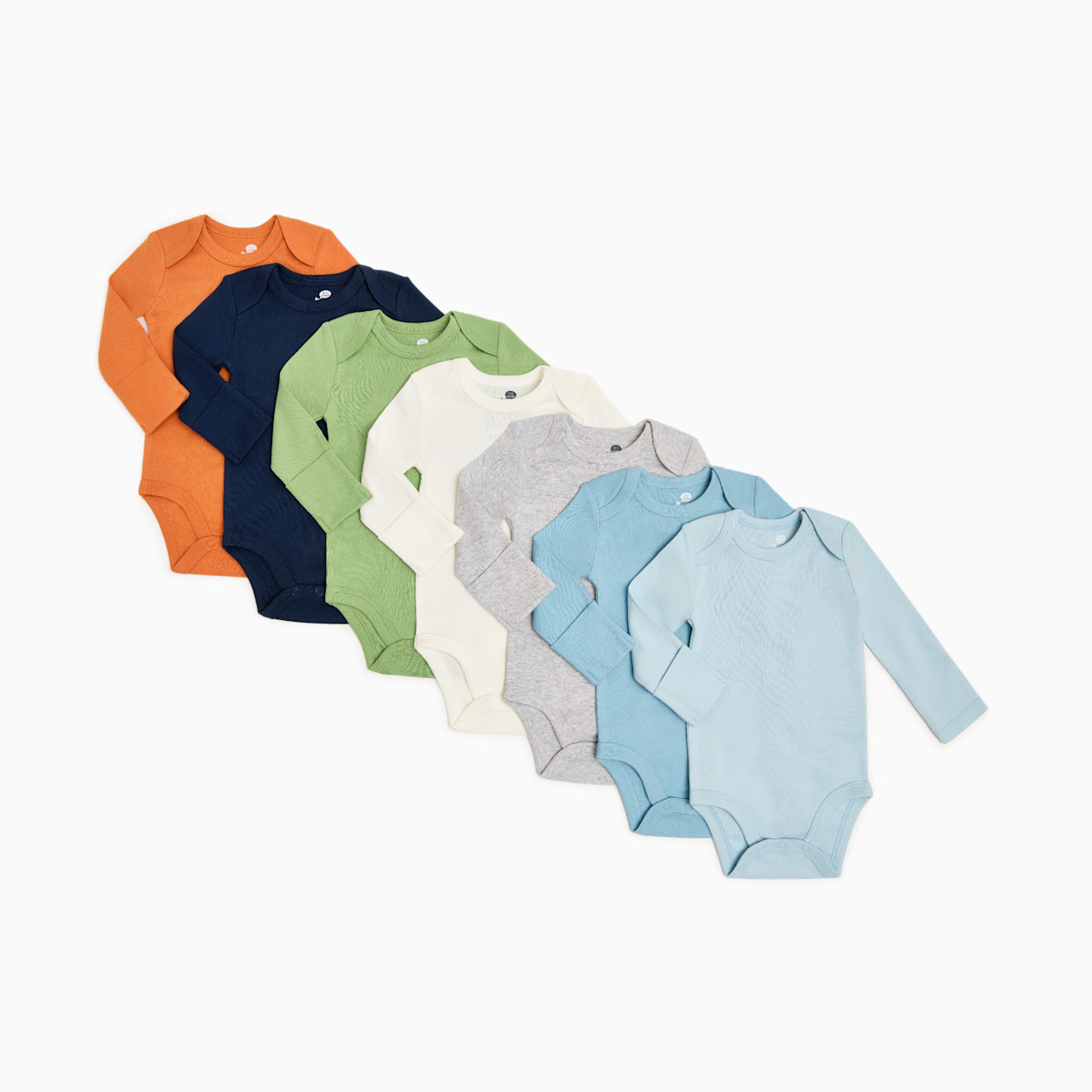 Small Story Organic Cotton Solid Long Sleeve Bodysuit (7 Pack) - Ocean Mix, 3-6 M.