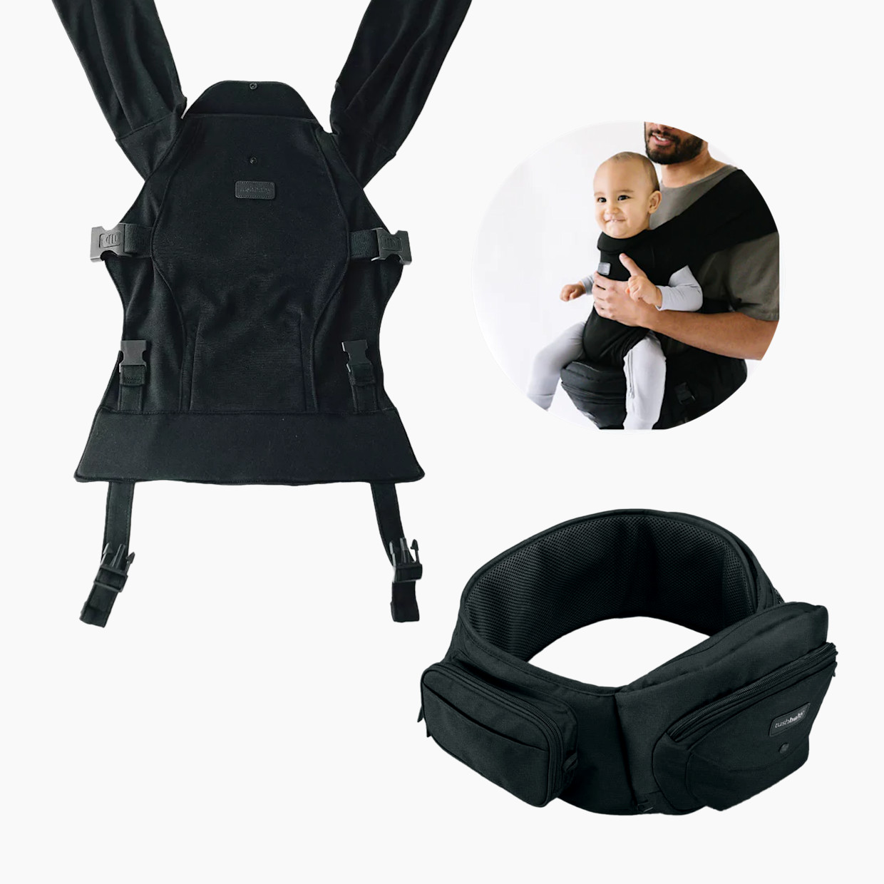 Tushbaby Hip Seat and Snug Carrier 2-in-1 Bundle - Black/Black, Black Snug Carrier.