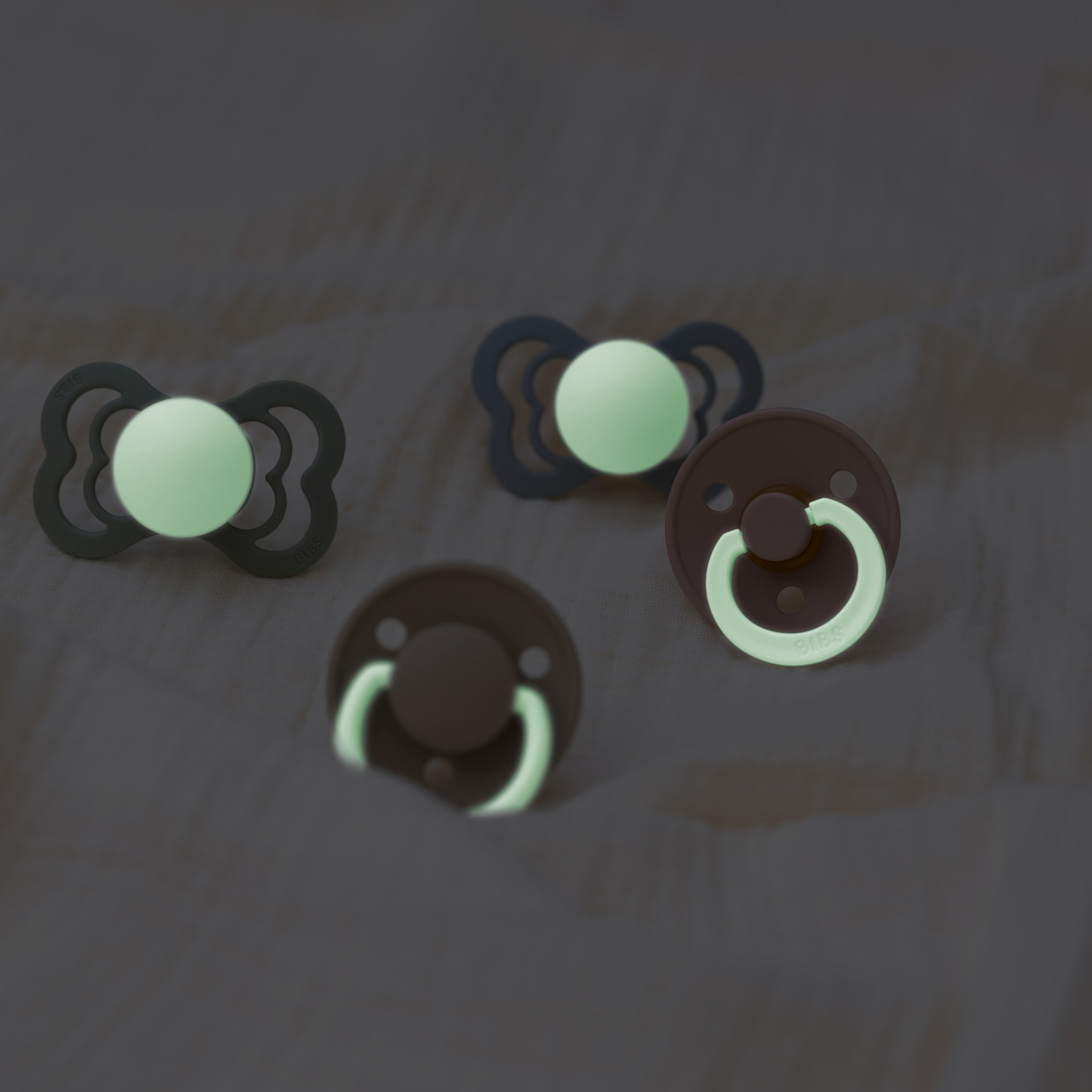 BIBS De Lux Glow-in-the-Dark Silicone Pacifier (2 Pack) - Sage Night / Cloud Night, De Lux, One Size.