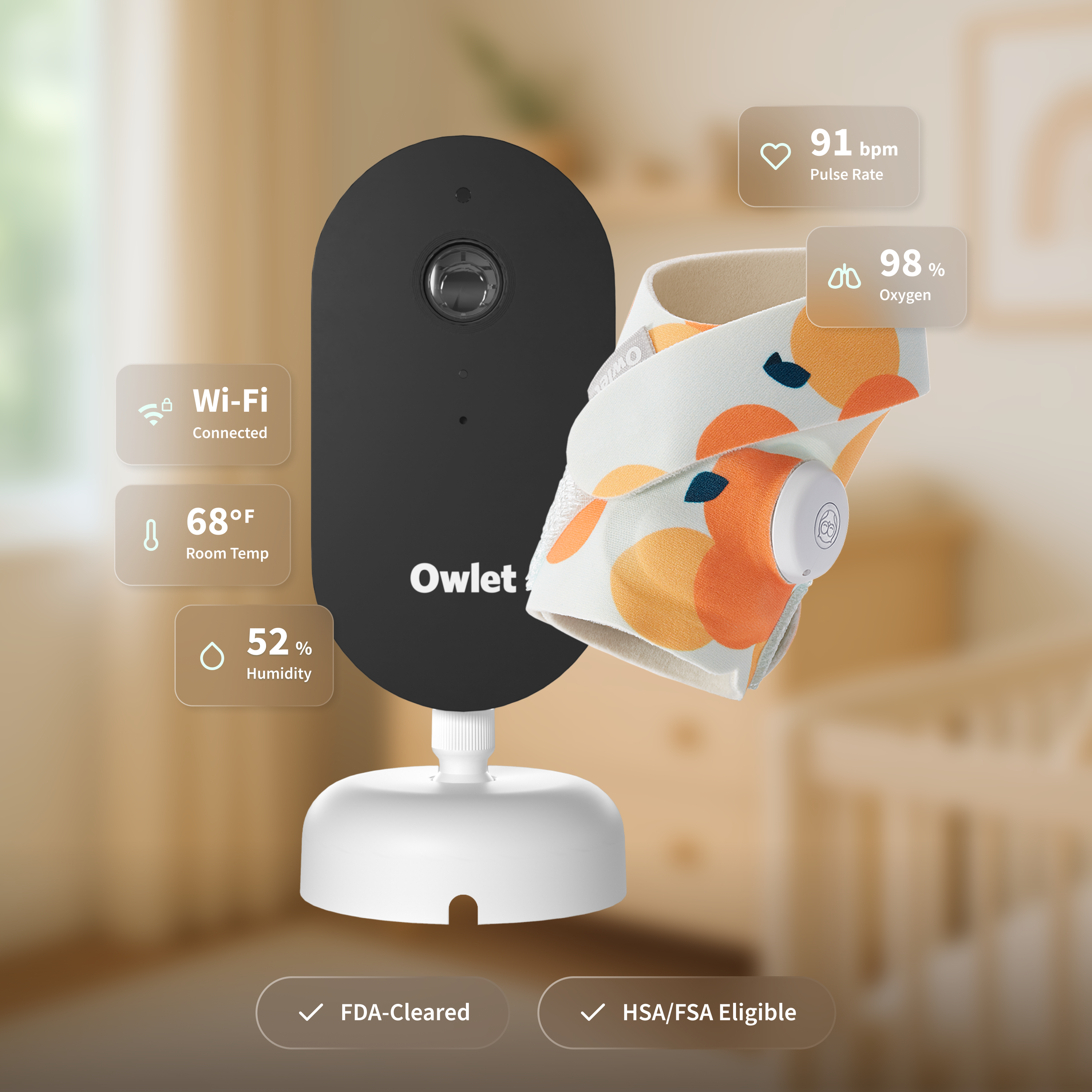 Owlet Dream Duo (Gen 3) Smart Baby Monitoring Bundle - Sweet Clementine.