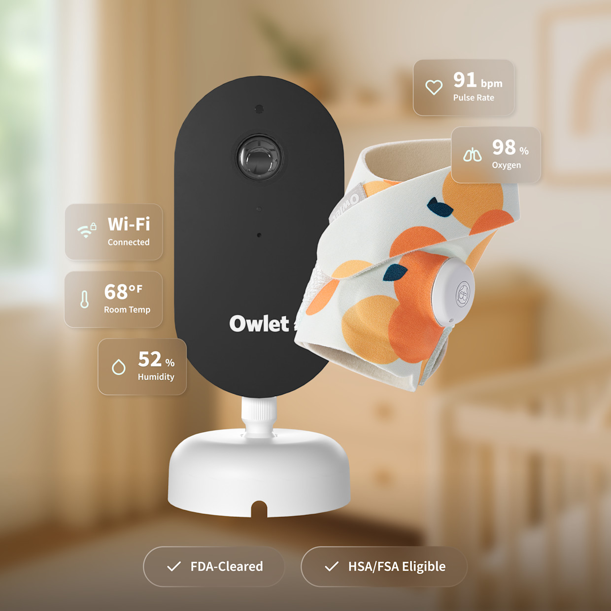 Owlet Dream Duo (Gen 3) Smart Baby Monitoring Bundle - Sweet Clementine.