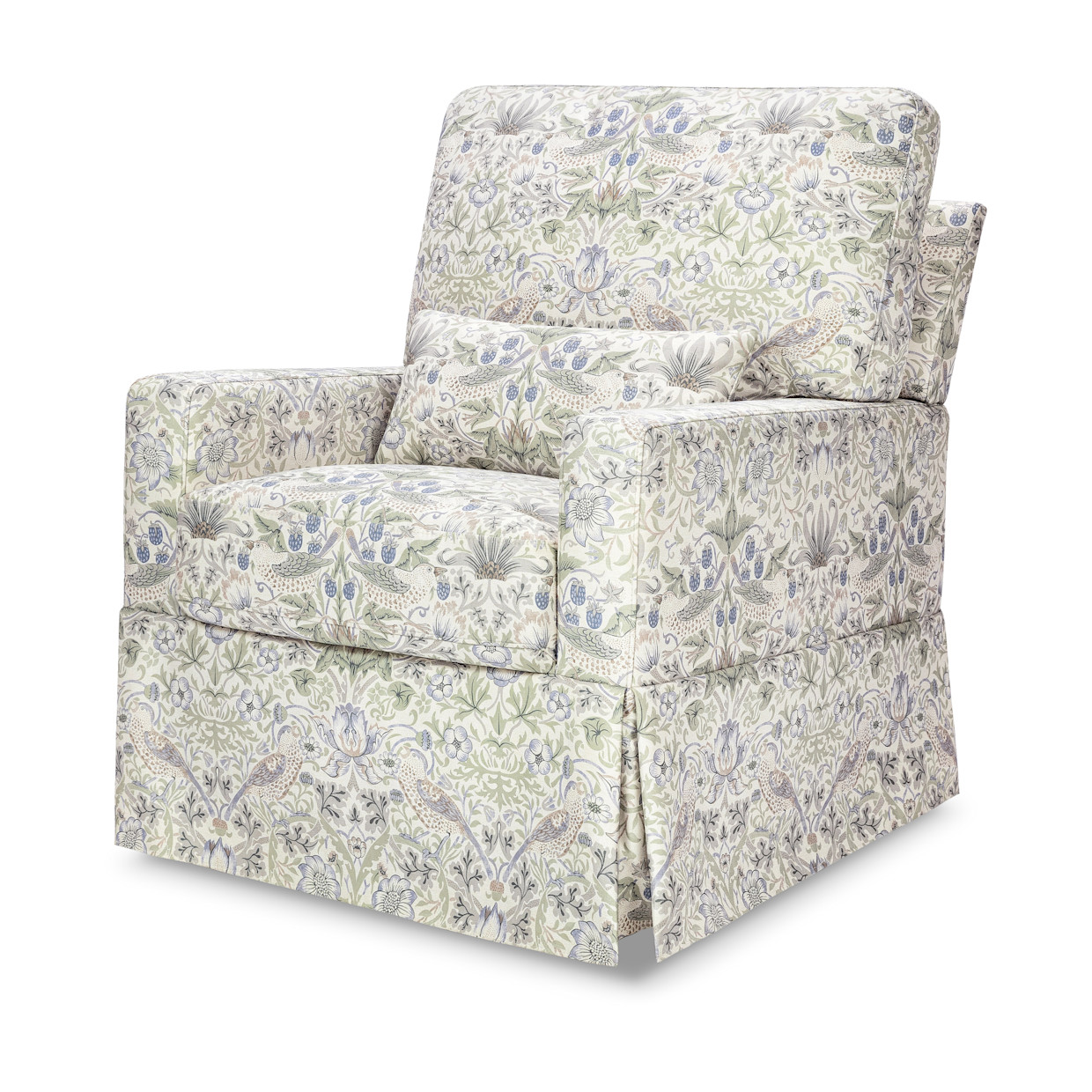 Namesake Morris & Co. x Namesake Crawford Pillowback Comfort Swivel Glider - Strawberry Thief In Fig & Thyme Performance Eco-Weave.