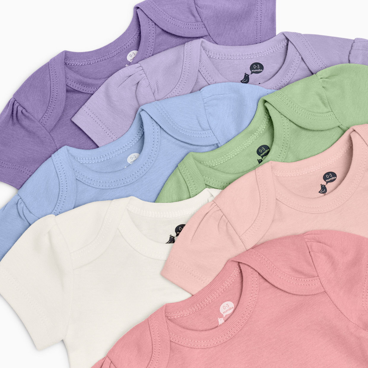 Small Story Organic Cotton Solid Short Sleeve Bodysuit (7 Pack) - Soft Rainbow, 0-3 M.