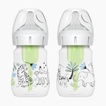Dr. Brown’s Natural Flow Anti-Colic Options+ Wide-Neck Baby Bottle Designer Edition Bottles, Jungle Decos, 5 oz/150 mL, Level 1 Nipple, 2-Pack, 0m+