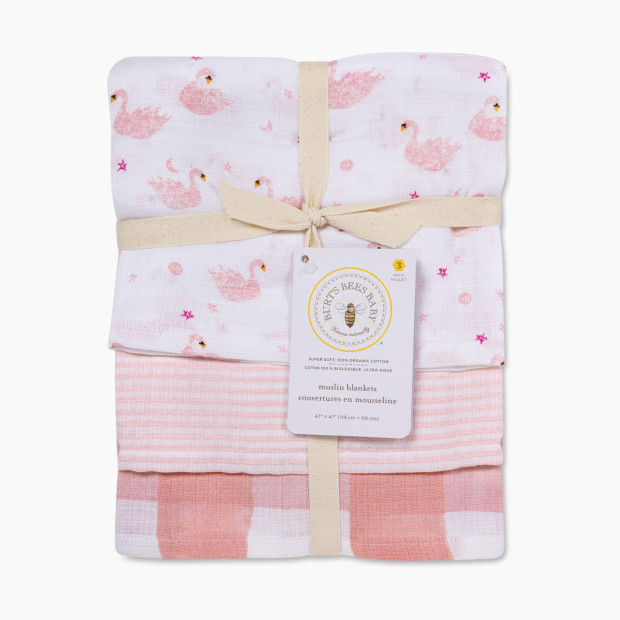 Burt's Bees Baby Organic Cotton Muslin Swaddle Blankets (3 Pack) - Graceful Swans.