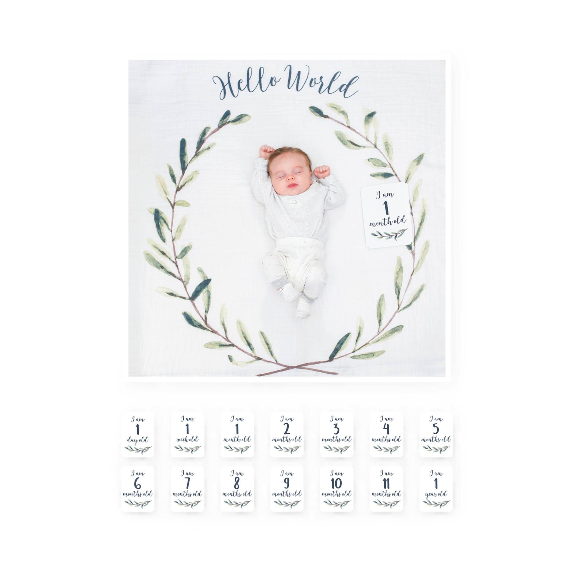 Lulujo Blanket and Milestone Cards - Hello World.