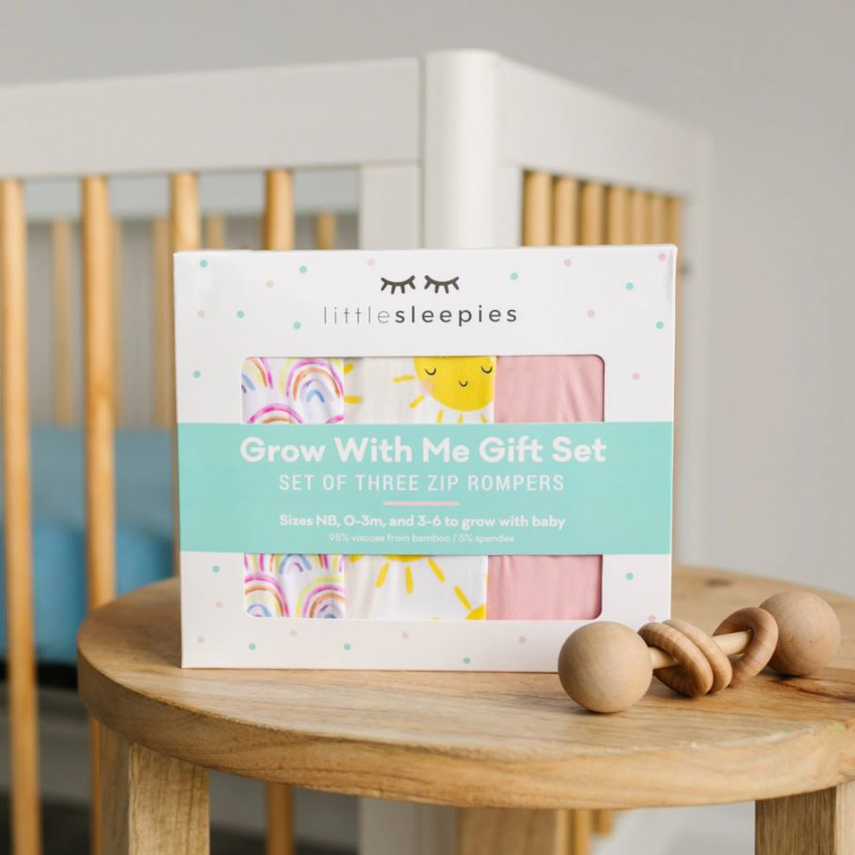 Little Sleepies Grow With Me Zippy Three Pack - Pastel Rainbows, Newborn To 3-6 Months.