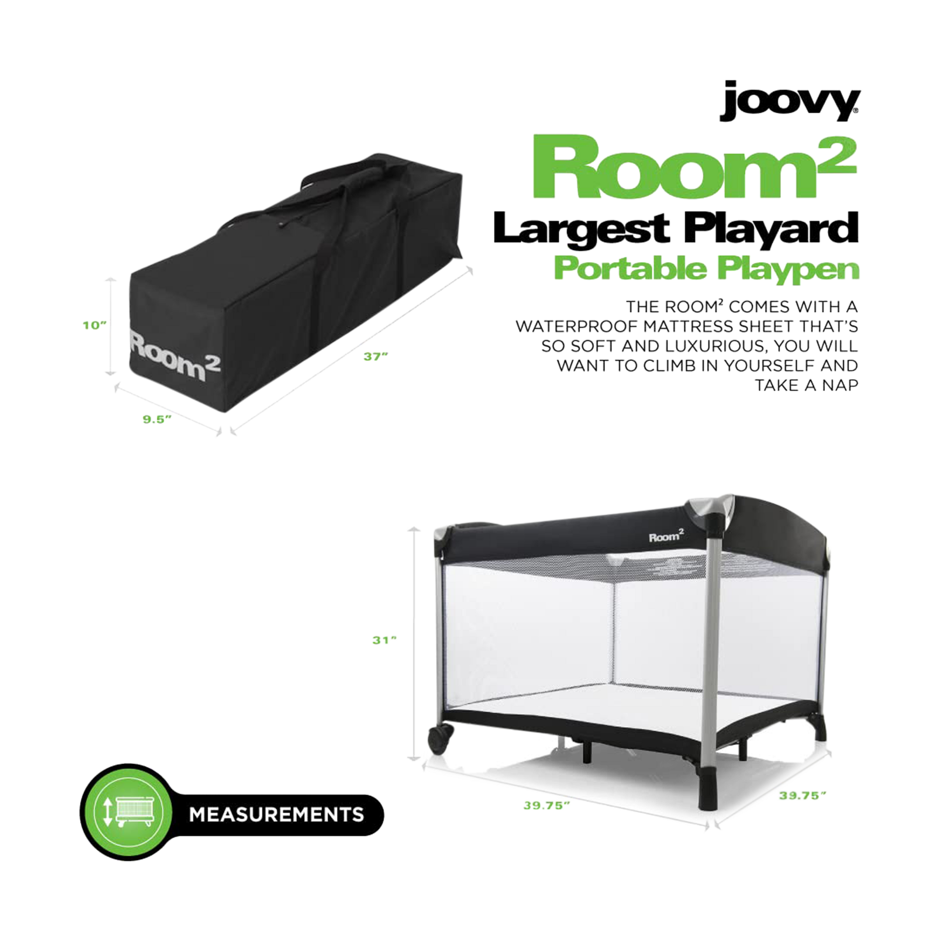 Baby Delight Joovy Room² Large Portable Playard - Black.