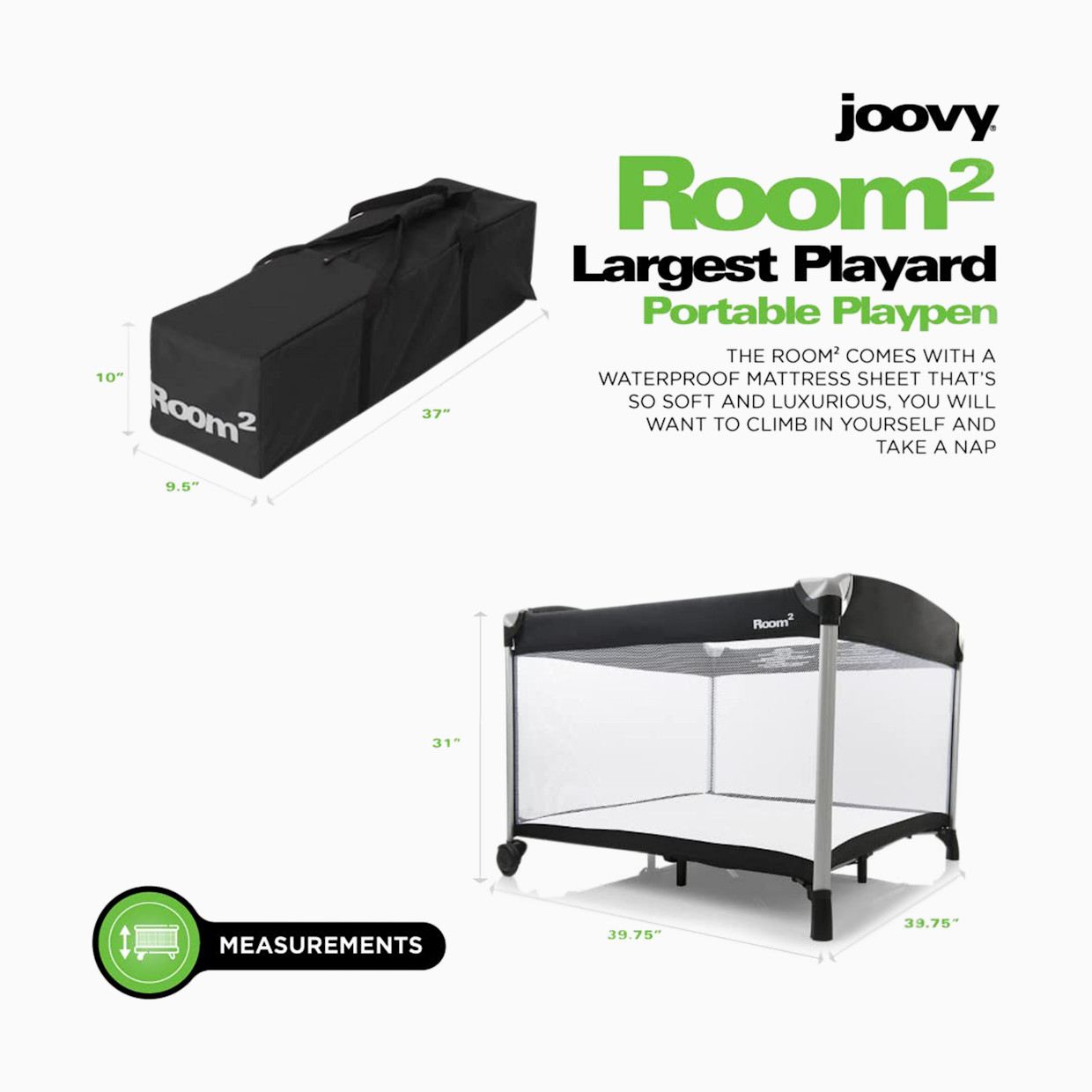 Baby Delight Joovy Room² Large Portable Playard - Black.