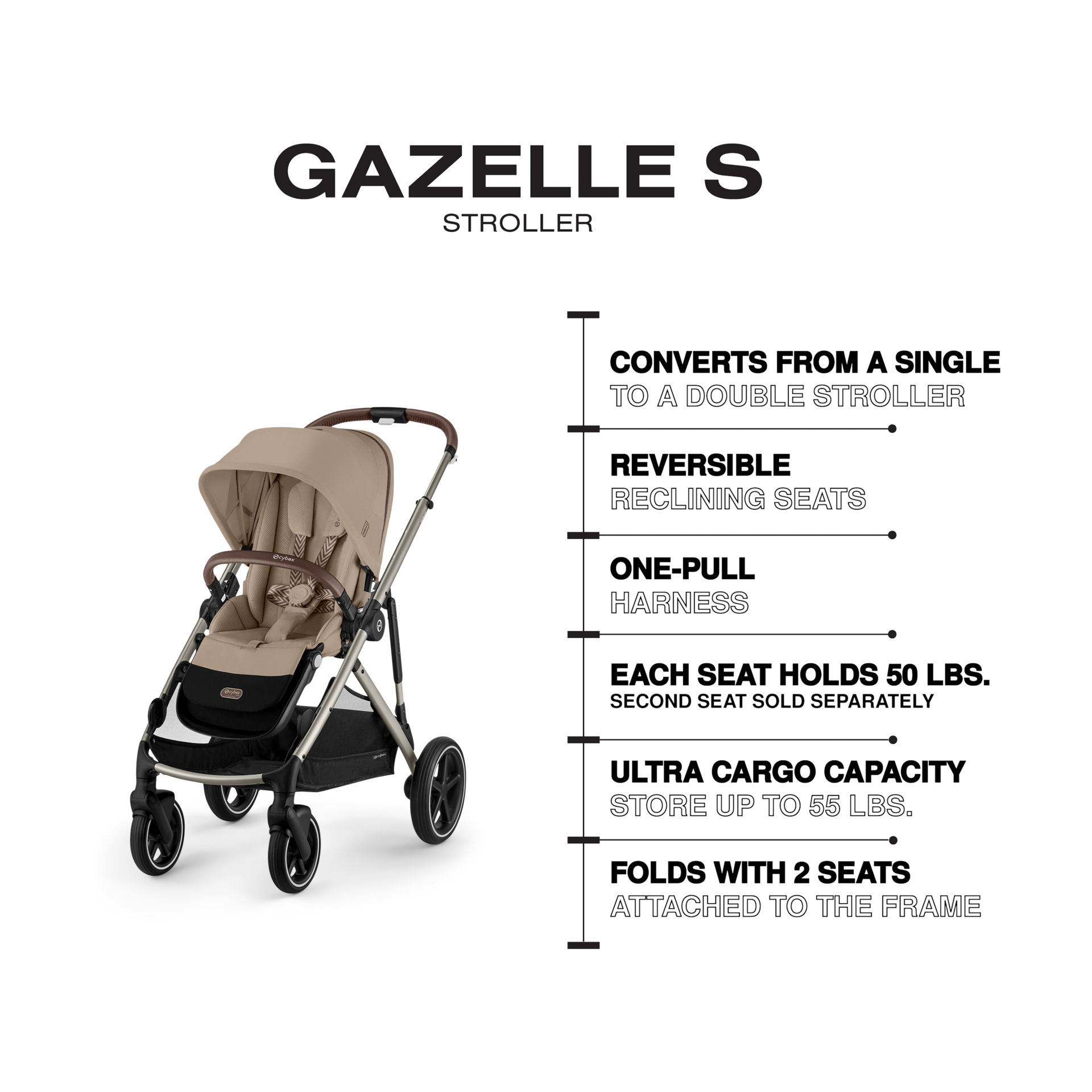 Cybex Gazelle S Stroller - Taupe Frame With Almond Beige Seat.