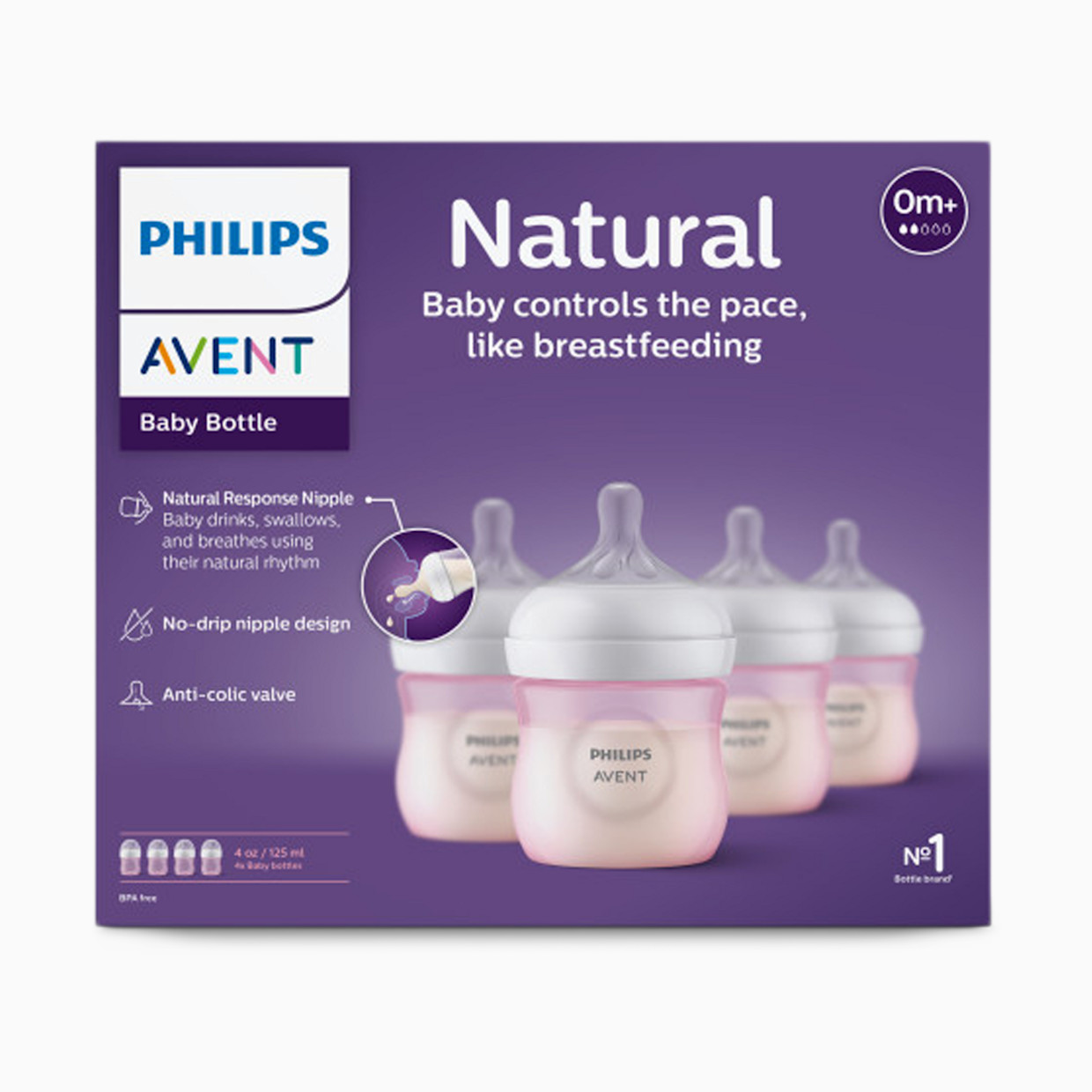 Philips Avent Natural Baby Bottle with Natural Response Nipple - Pink, 4 Oz, 4.