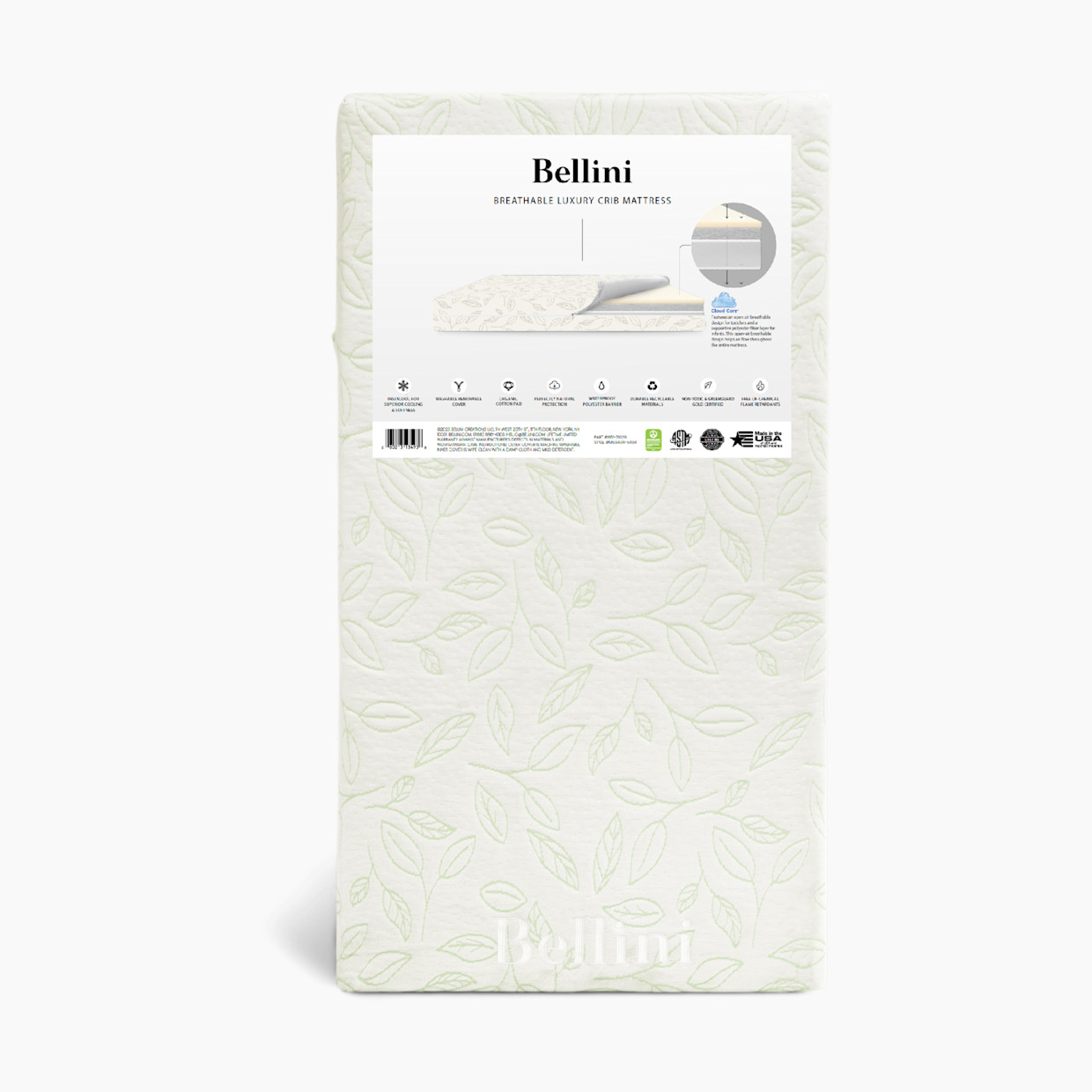 Bellini Breathable Luxury Crib Mattress - White With Green.