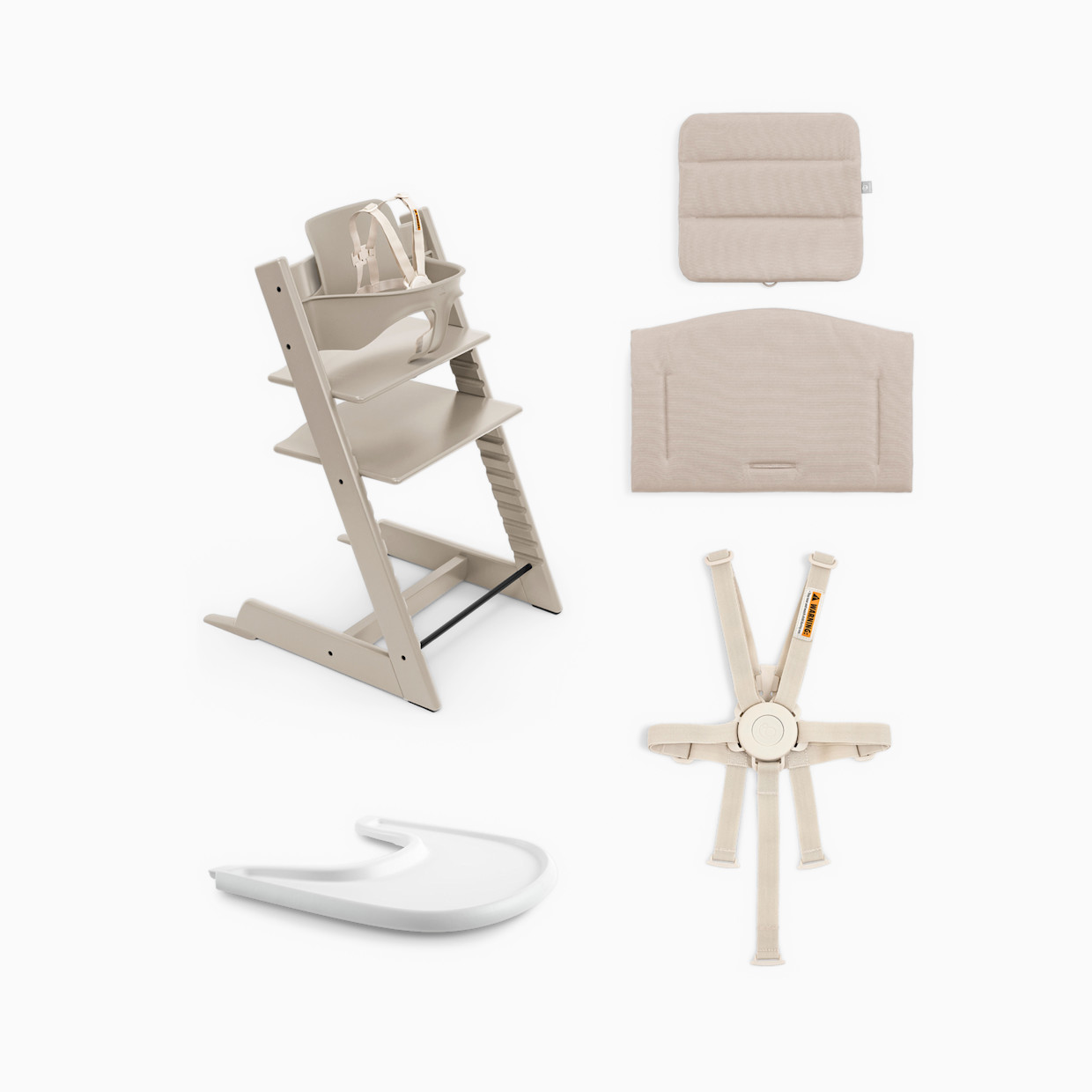 Stokke Tripp Trapp High Chair Complete² - Cashmere Mist/Beige Cushion/White Tray.
