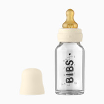 BIBS Baby Glass Bottle Complete Set 110 ml | BPA Free Natural Rubber | Made in Denmark | Ivory