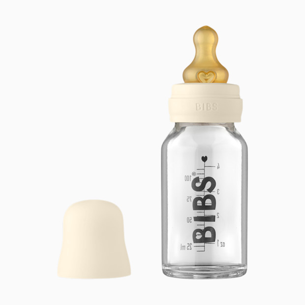 BIBS Baby Glass Bottle Complete Set with Natural Rubber Nipple - Ivory, 4 Oz.