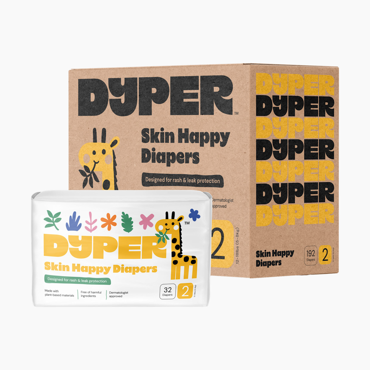 DYPER Skin Happy Diapers - Monthly Box - Size 2, 192 Count.