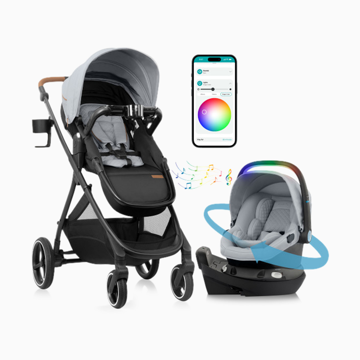 Evenflo Evenflo Shyft Intuiti+ Travel System featuring Revolve180 LiteMax NXT with SensorySoothe - Quartz.