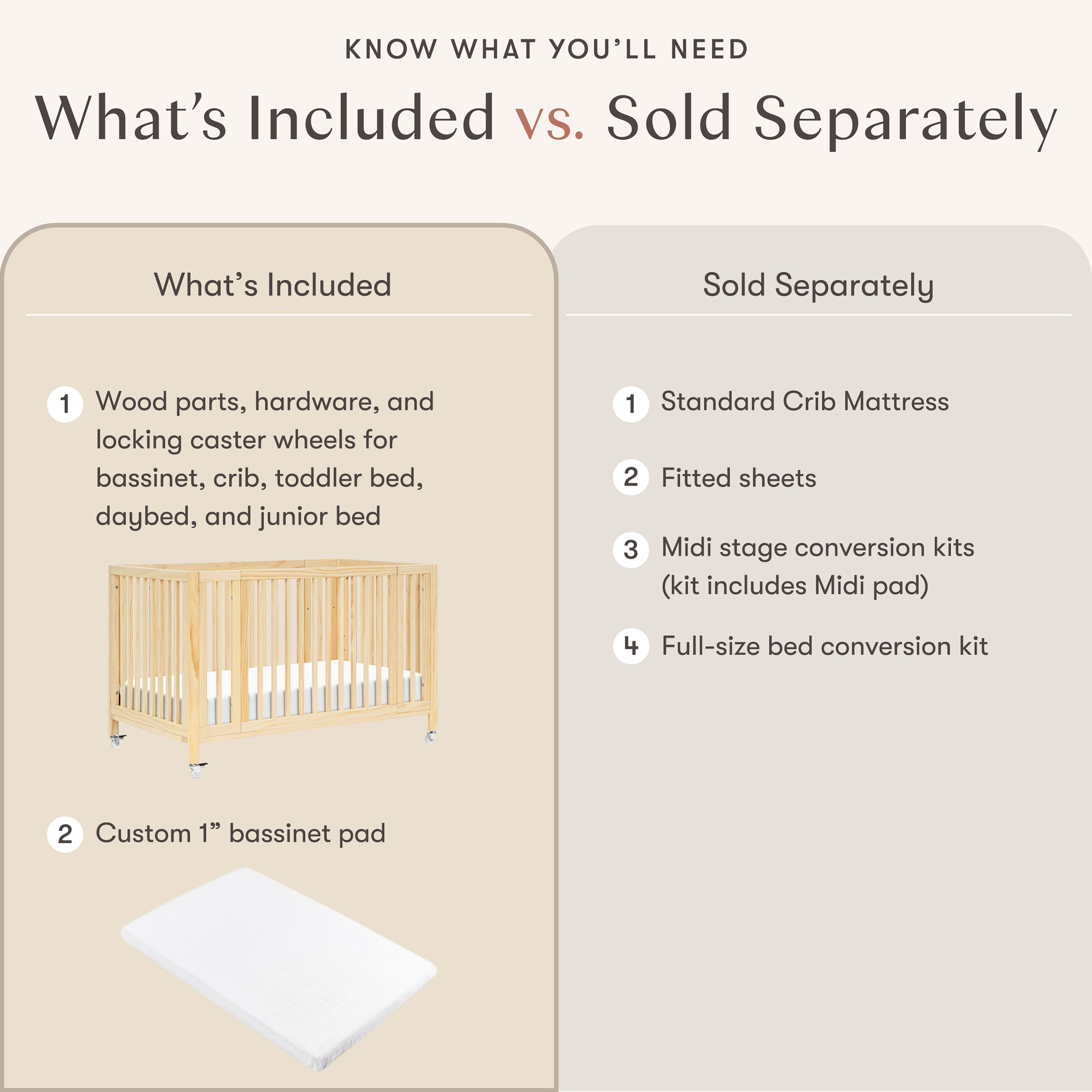 babyletto Rolli 9-in-1 Convertible All-Stages Crib with Bassinet & Toddler Bed Conversion Kits - Blonde.