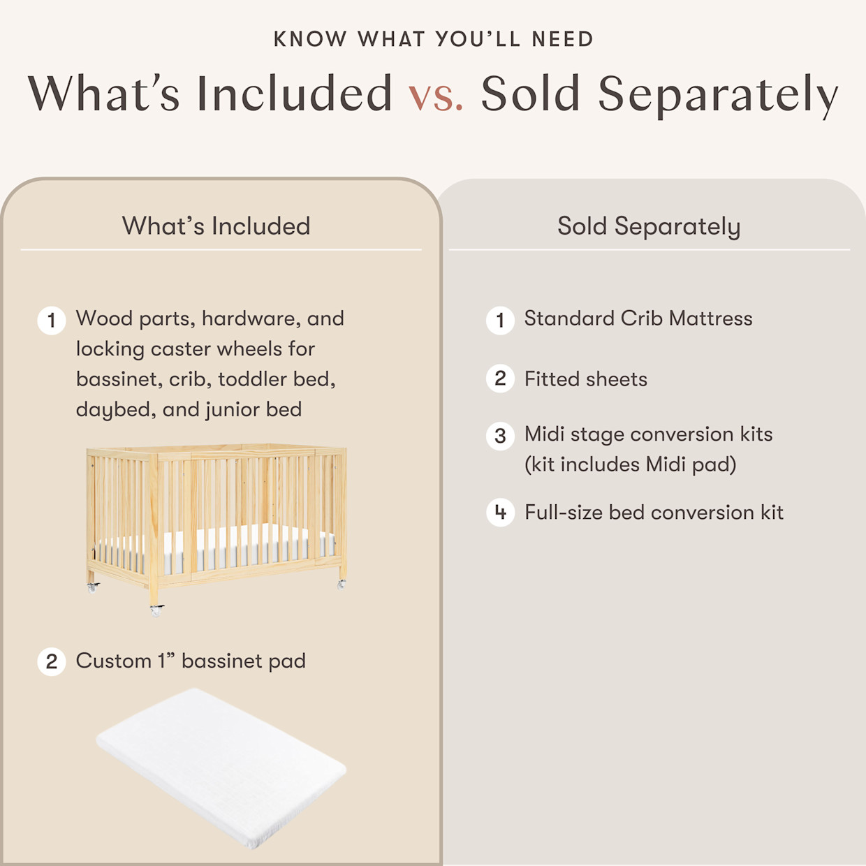 babyletto Rolli 9-in-1 Convertible All-Stages Crib with Bassinet & Toddler Bed Conversion Kits - Blonde.