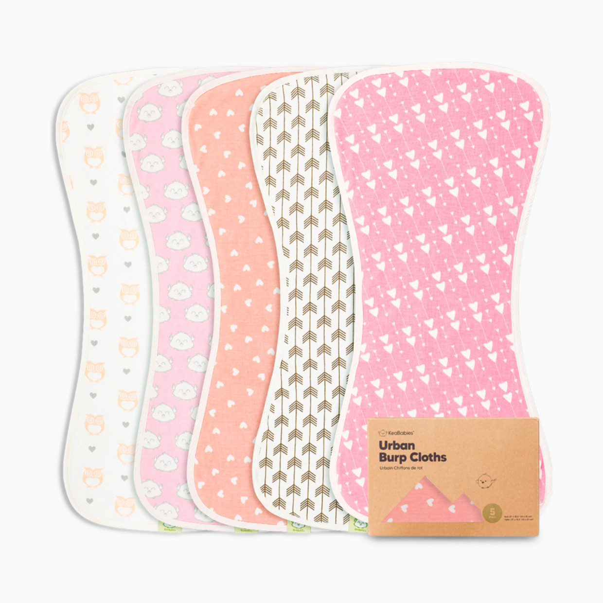 KeaBabies Urban Organic Burp Cloths (5 Pack) - Pink Dreams.