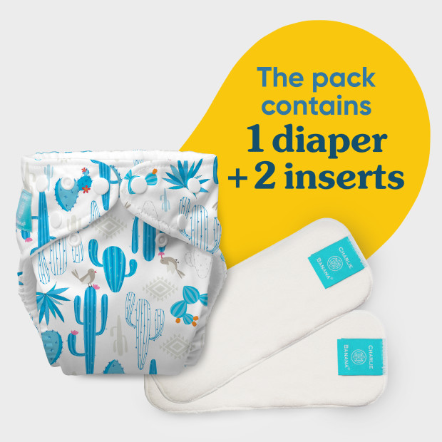 Charlie Banana One-size Reusable Cloth Diaper with 2 Reusable Inserts - Cactus Azul.