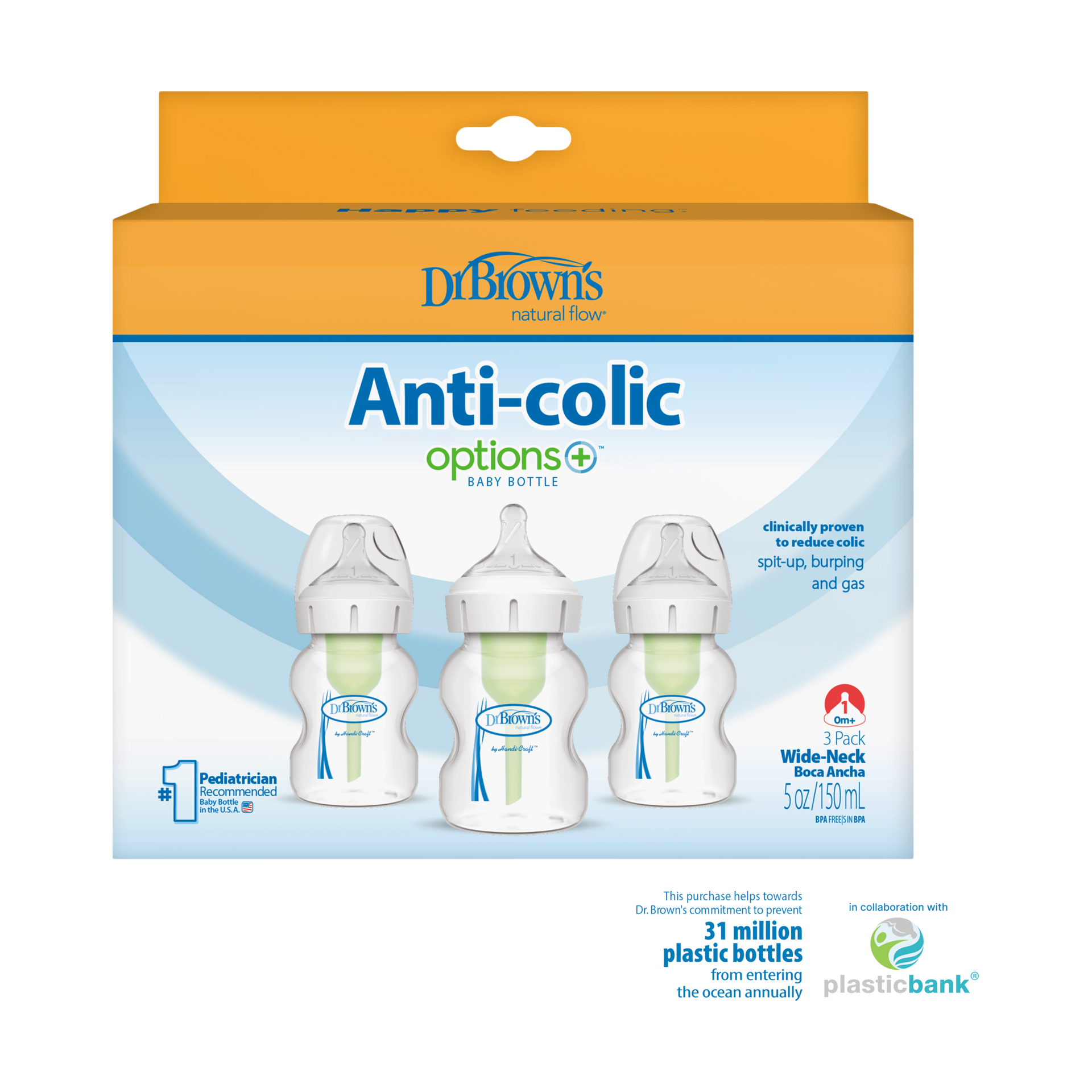 Dr. Brown's Anti-colic Options+ Wide-Neck Baby Bottle.