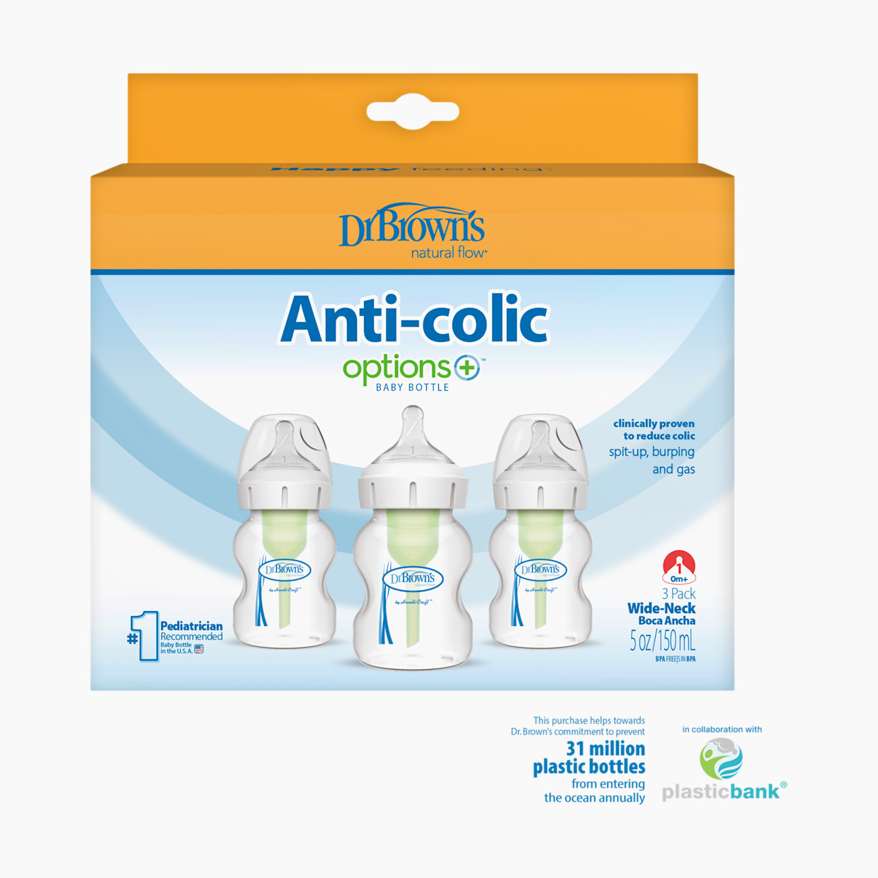 Dr. Brown's Anti-colic Options+ Wide-Neck Baby Bottle.