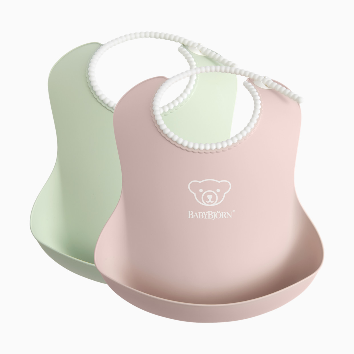 BabyBjörn Baby Bib (2 Pack) - Powder Green/Powder Pink.