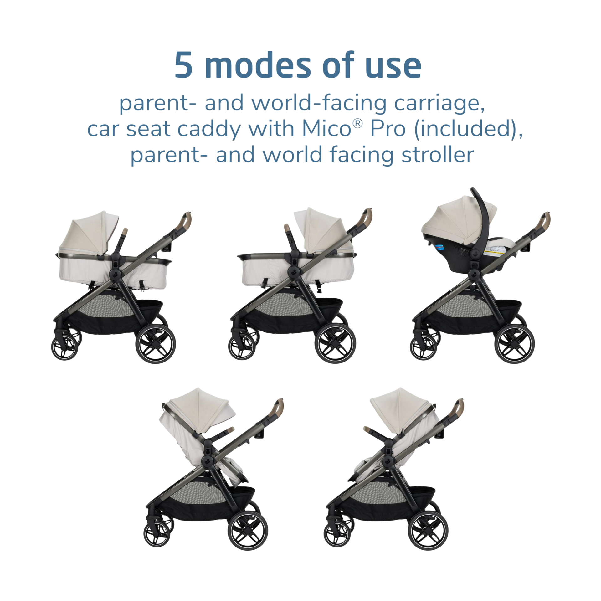 Maxi-Cosi Zelia Pro 5-in-1 Travel System - Classic Oat.