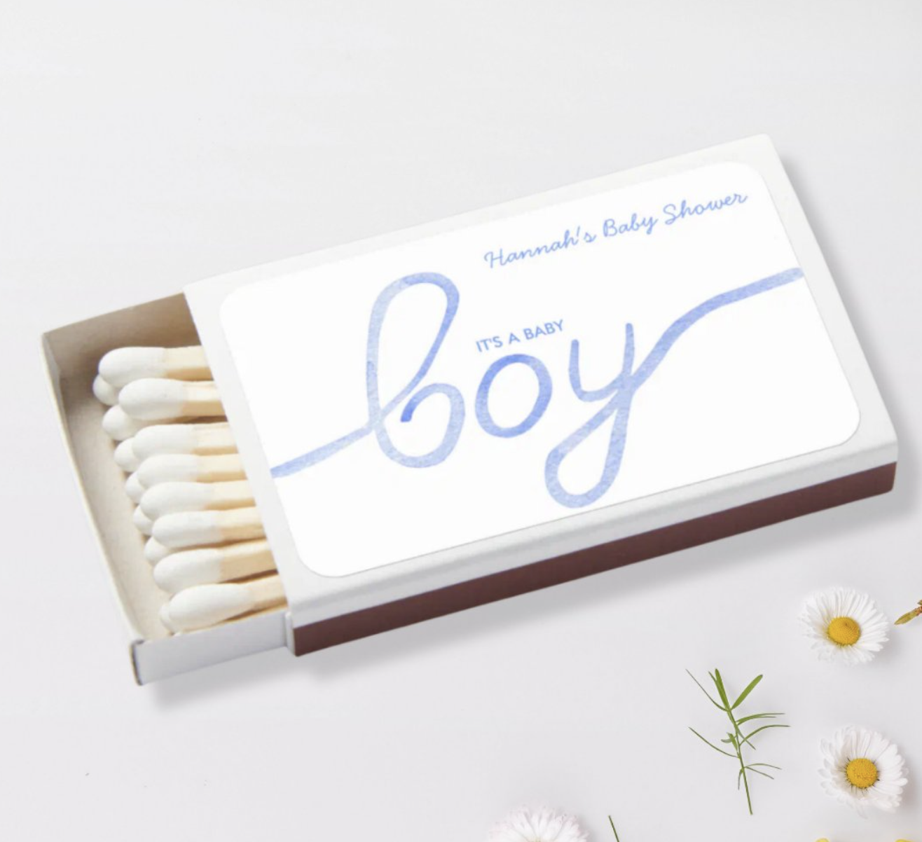 Personalized It's a Baby Boy Shower Favor Matchboxes.