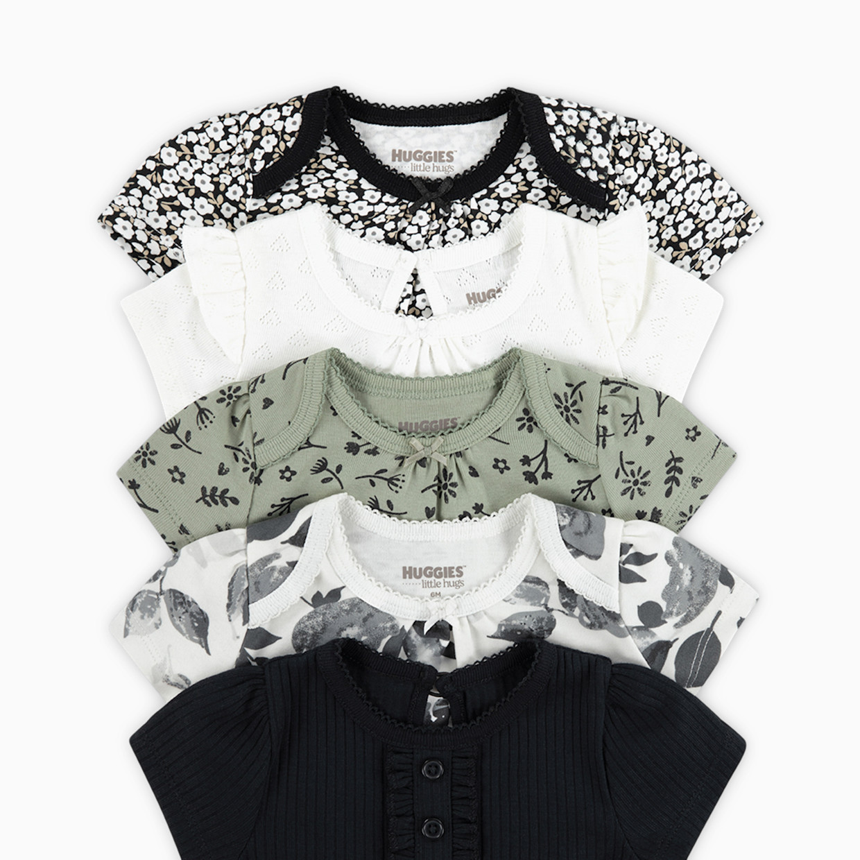 Huggies Elevated Bodysuit (5 Pack) - Snow White/Black, 0-3 M.