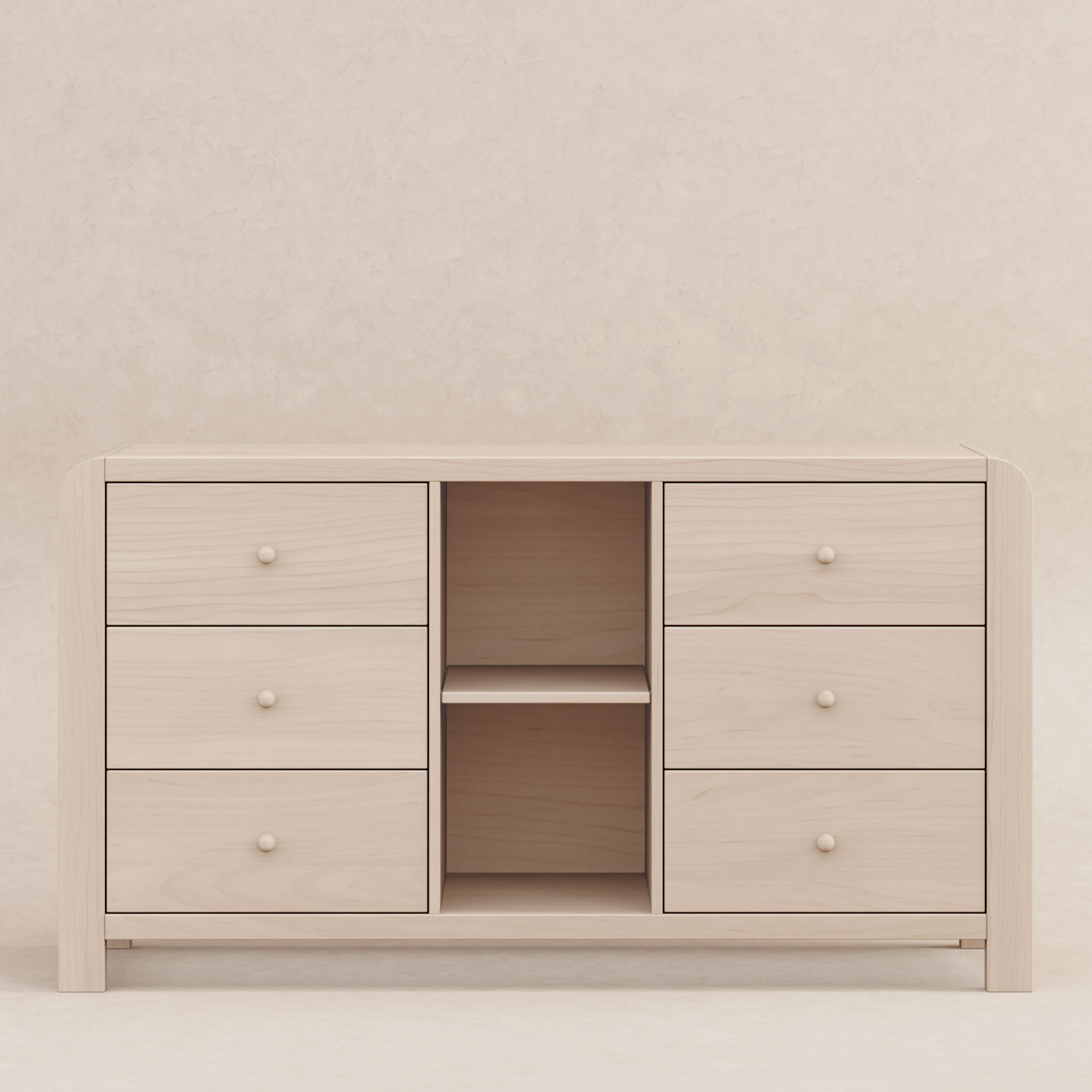 babyletto TipToe 6-Drawer Assembled Dresser with Cubbies - Washed Natural.