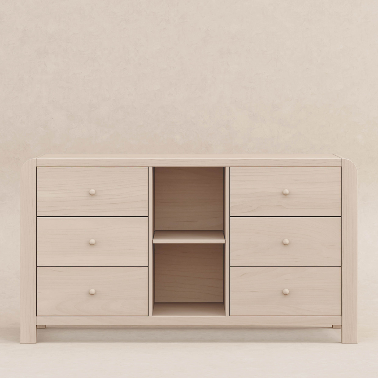 babyletto TipToe 6-Drawer Assembled Dresser with Cubbies - Washed Natural.