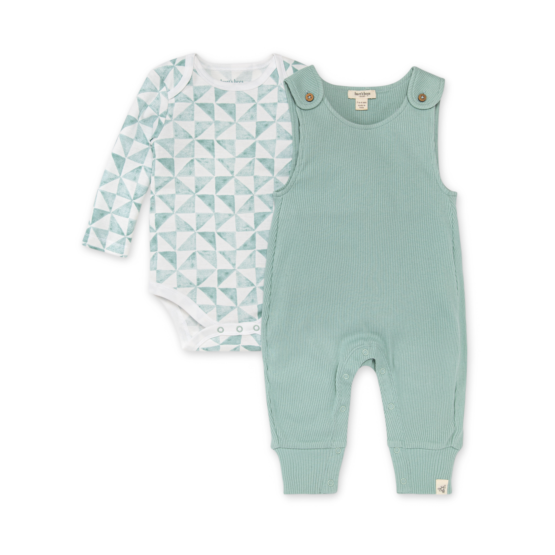 Burt's Bees Baby Ribbed Jumpsuit & Tri Check Bodysuit Set Tri Check