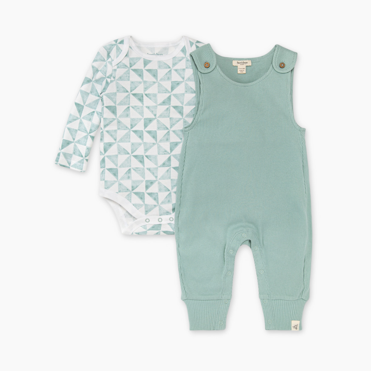 Burt's Bees Baby Ribbed Jumpsuit & Tri Check Bodysuit Set - Tri Check Bodysuit  Set, 0-3 Months