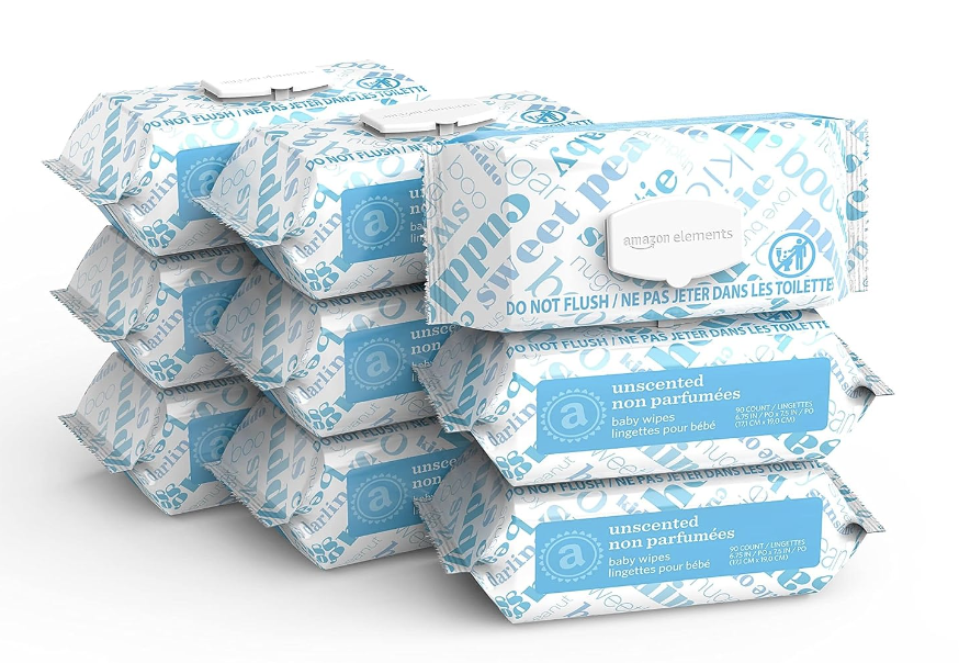 Amazon Elements Baby Wipes, Fragrance Free.