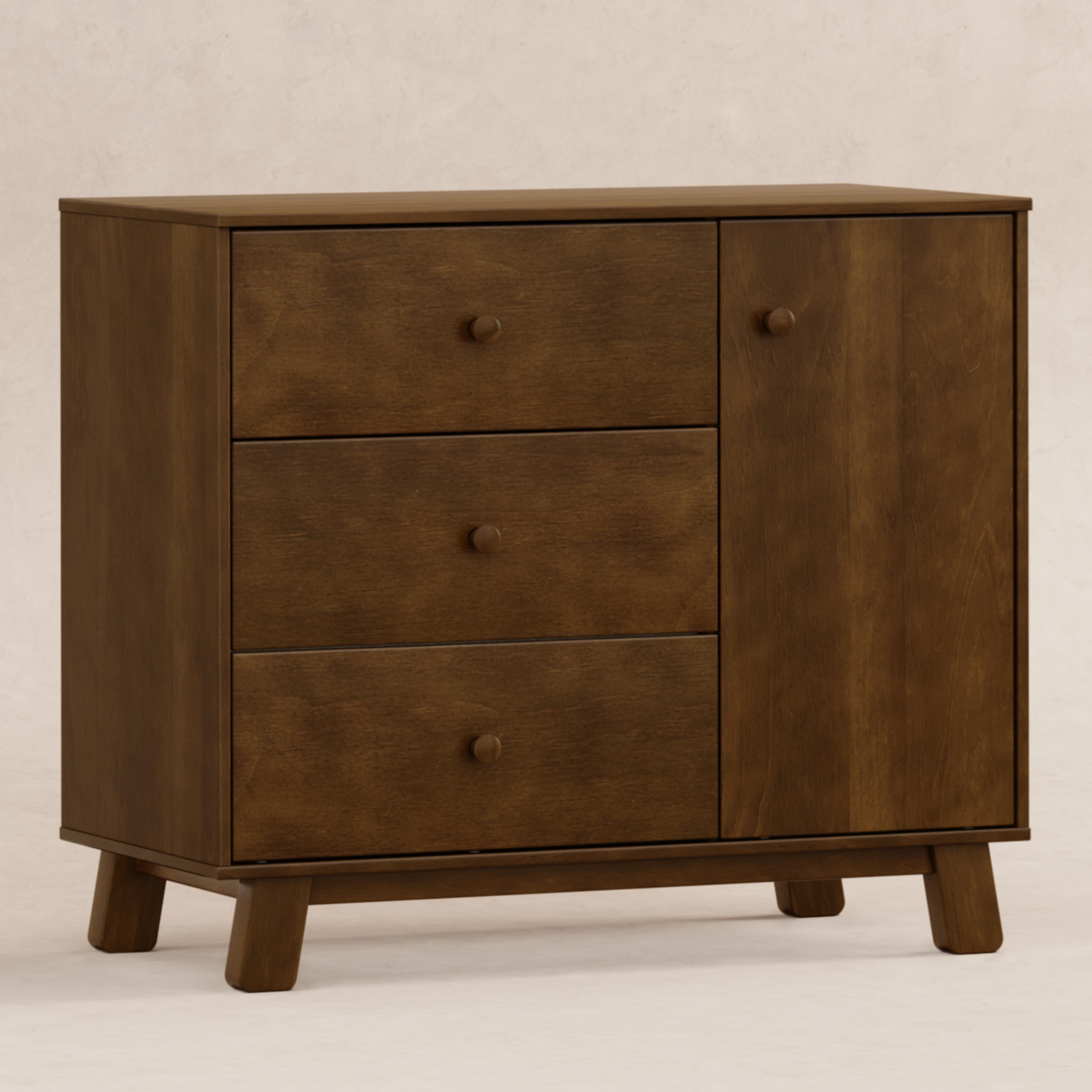 babyletto Hudson Modern 3-Drawer Dresser - Natural Walnut.