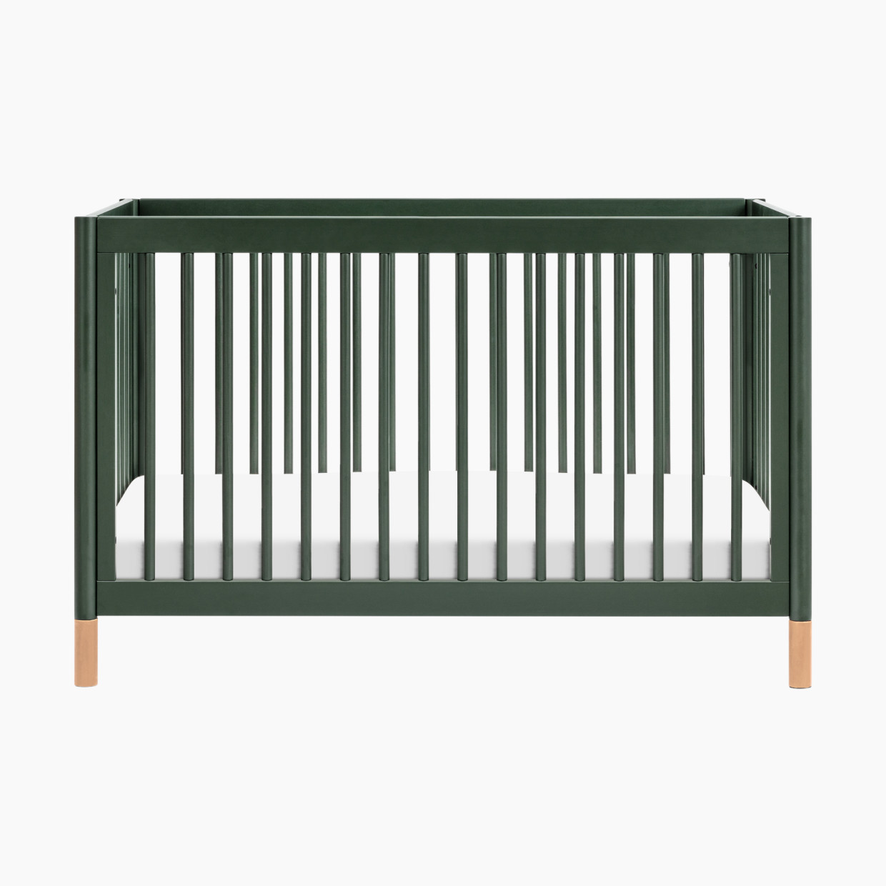 babyletto Gelato 4-in-1 Convertible Crib with Toddler Bed Conversion Kit - Forest Green With Vegan Blonde Leather Feet.