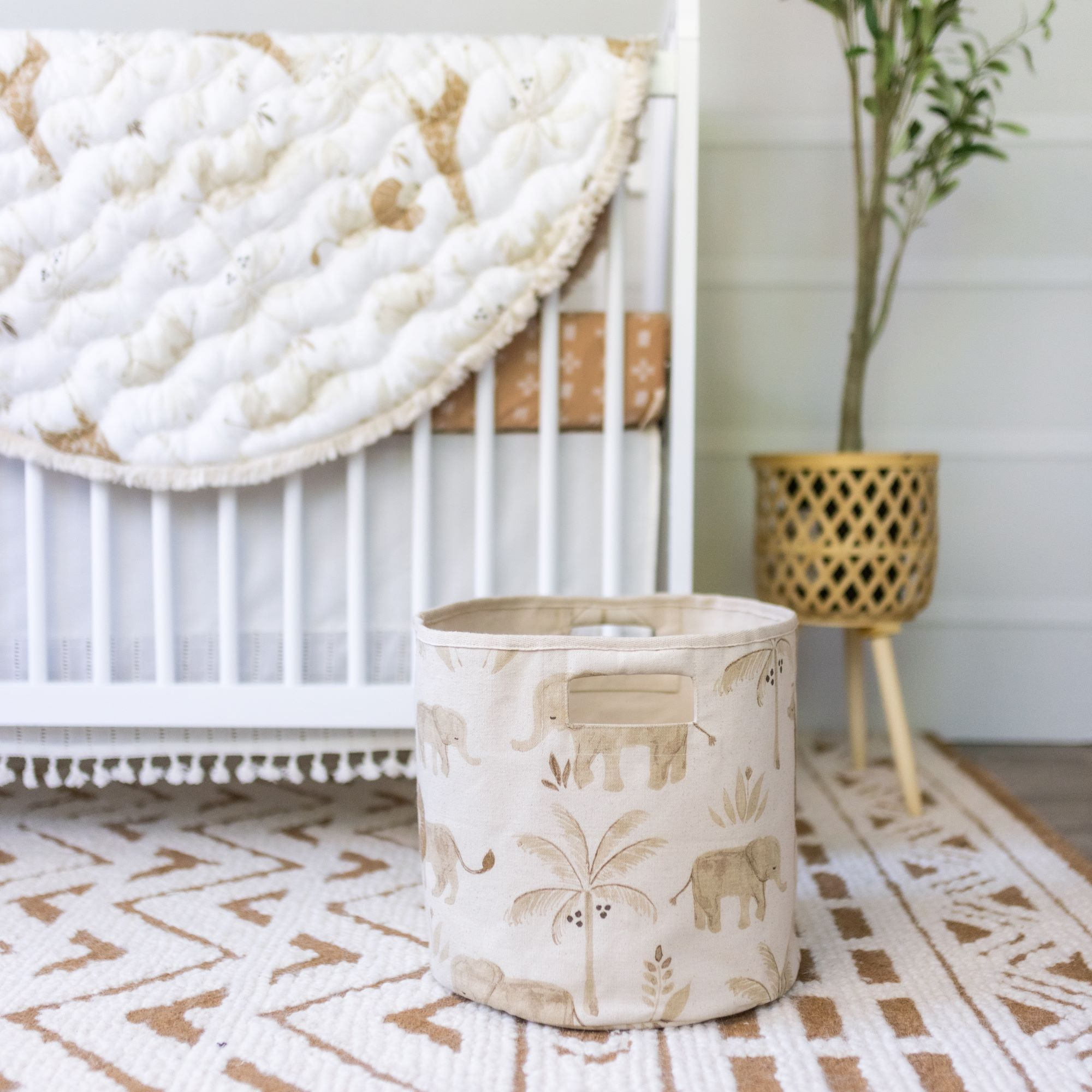 Crane Baby Cotton Canvas Storage Bin - Kendi Beige.