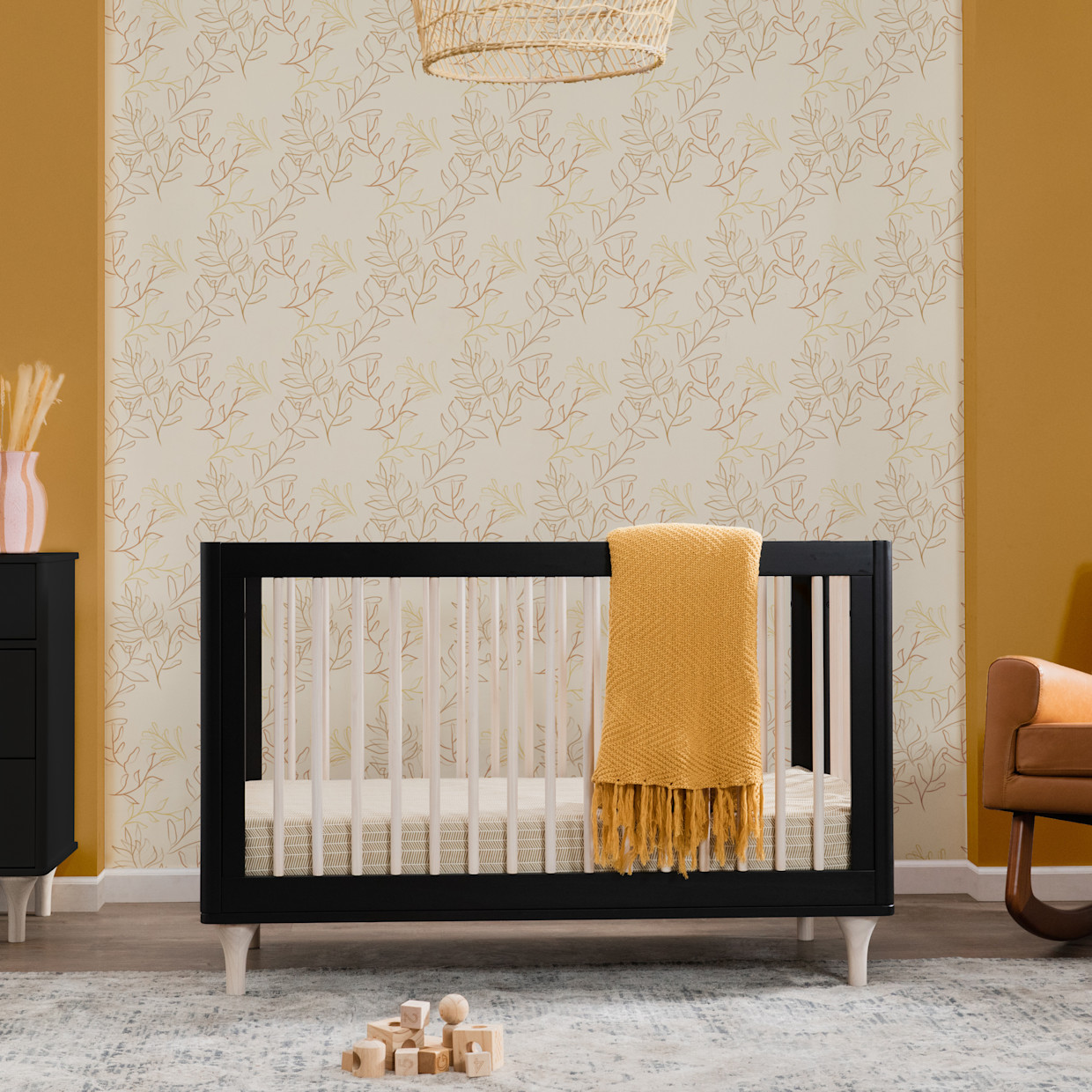 babyletto Lolly 3-in-1 Convertible Crib with Toddler Bed Conversion Kit - Black/Washed Natural.