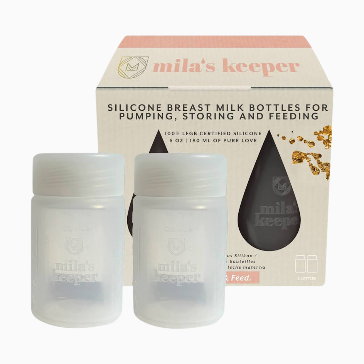 Mila's Keeper Silicone Breast Milk Storage Bottles - Aspen White, Wide, 2.